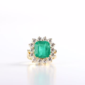 Emerald And Diamond Yellow Ring Front View