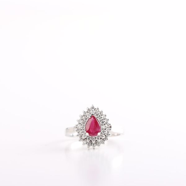 Picture of Attractive White Gold Diamond &Ruby Ring