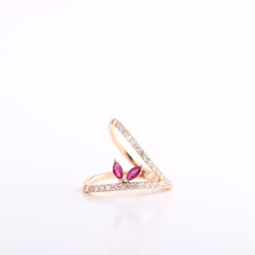 Picture of Outstanding Diamond & Rubies V Ring