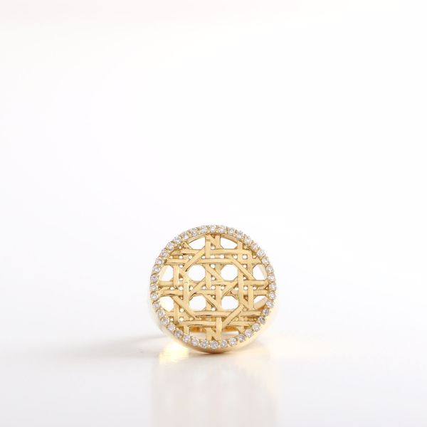 Gold Pinky Ring Diamonds Front View