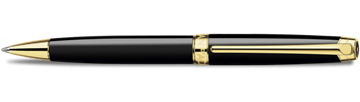 Gold-Plated Leman Ebony Black Ballpoint Pen Horizontal View