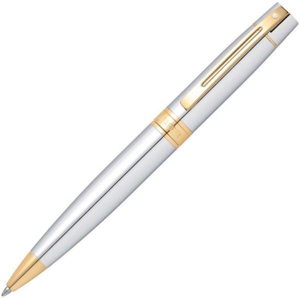 Brushed Chrome With Gold Tone Trim Ballpoint Pen Oblique View