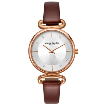 Ladies Gold Case&Brown Leather Strap Front View