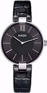 Rado Coupole Quartz Analog Black Leather Watch Front View