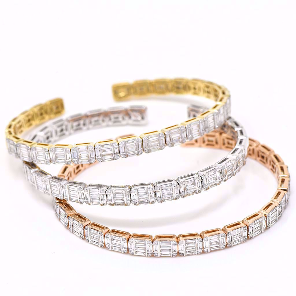 Diamond Emerald Cut Illusion Bangle | Joud Soutou Jewelry | Gold