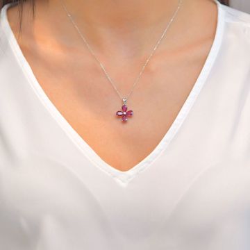 Picture of Attractive Ruby & Diamond Cross Necklace