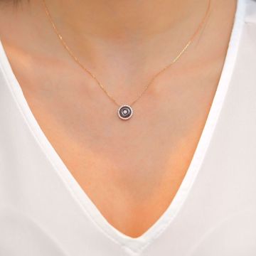 Picture of Brown Chocolate Enamel & Pave Diamond Round Necklace