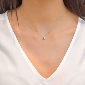 Picture of Elegant White Diamond & Emerald Tear Necklace