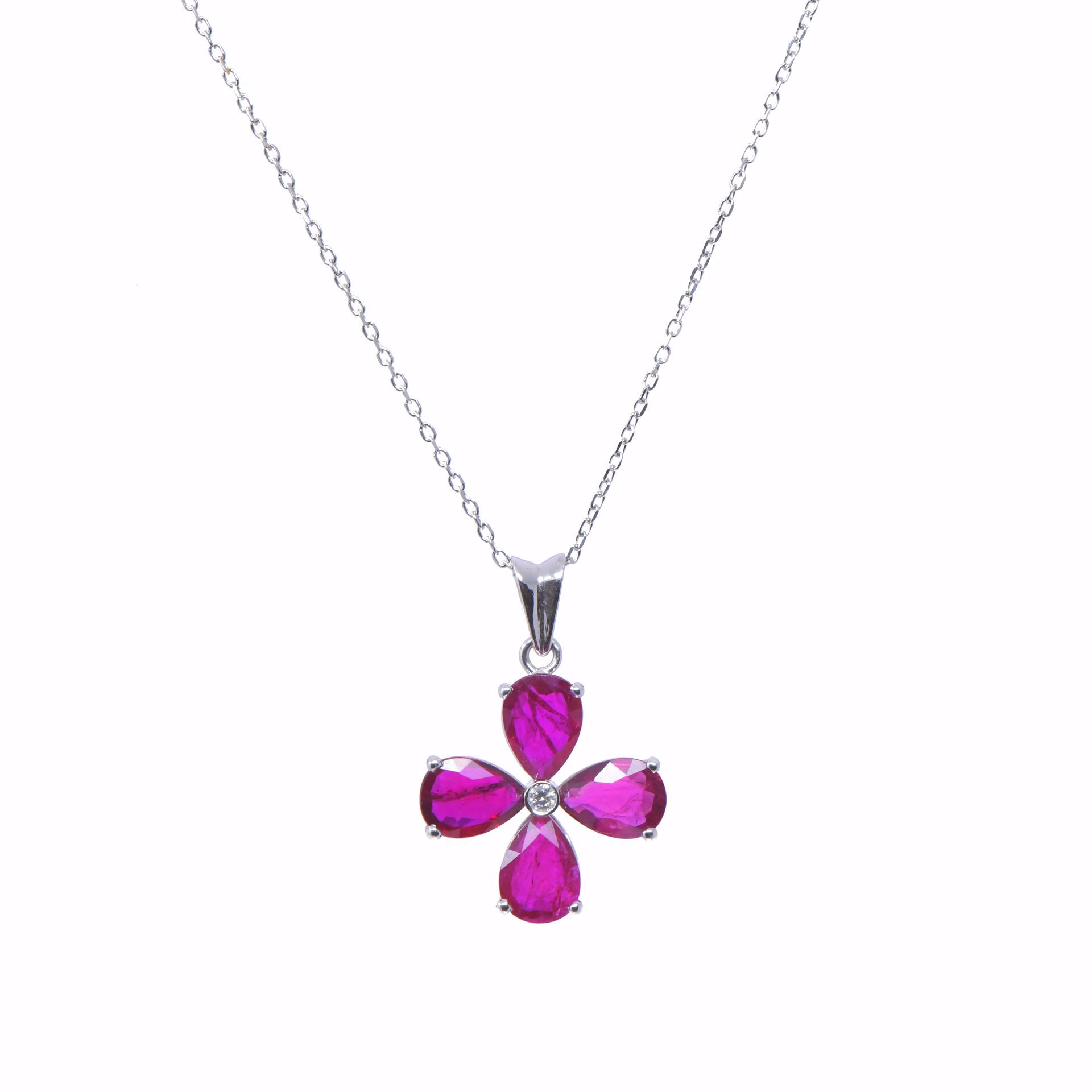 Attractive Ruby & Diamond Cross Necklace | Joud Soutou Jewelry | Gold