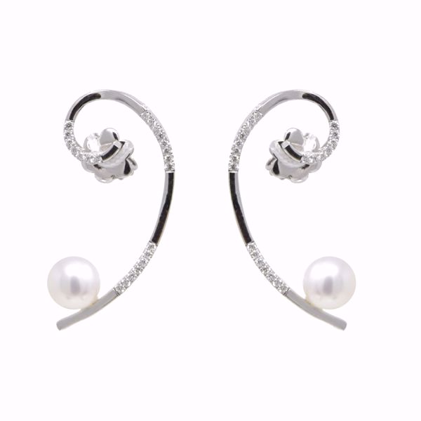 Picture of Twisted Pearl and White Diamond Earrings