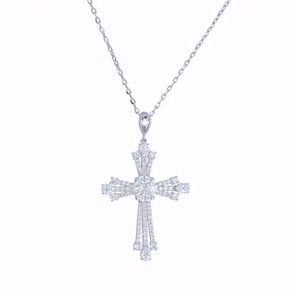 Picture of Peculiar White Diamond Cross Necklace